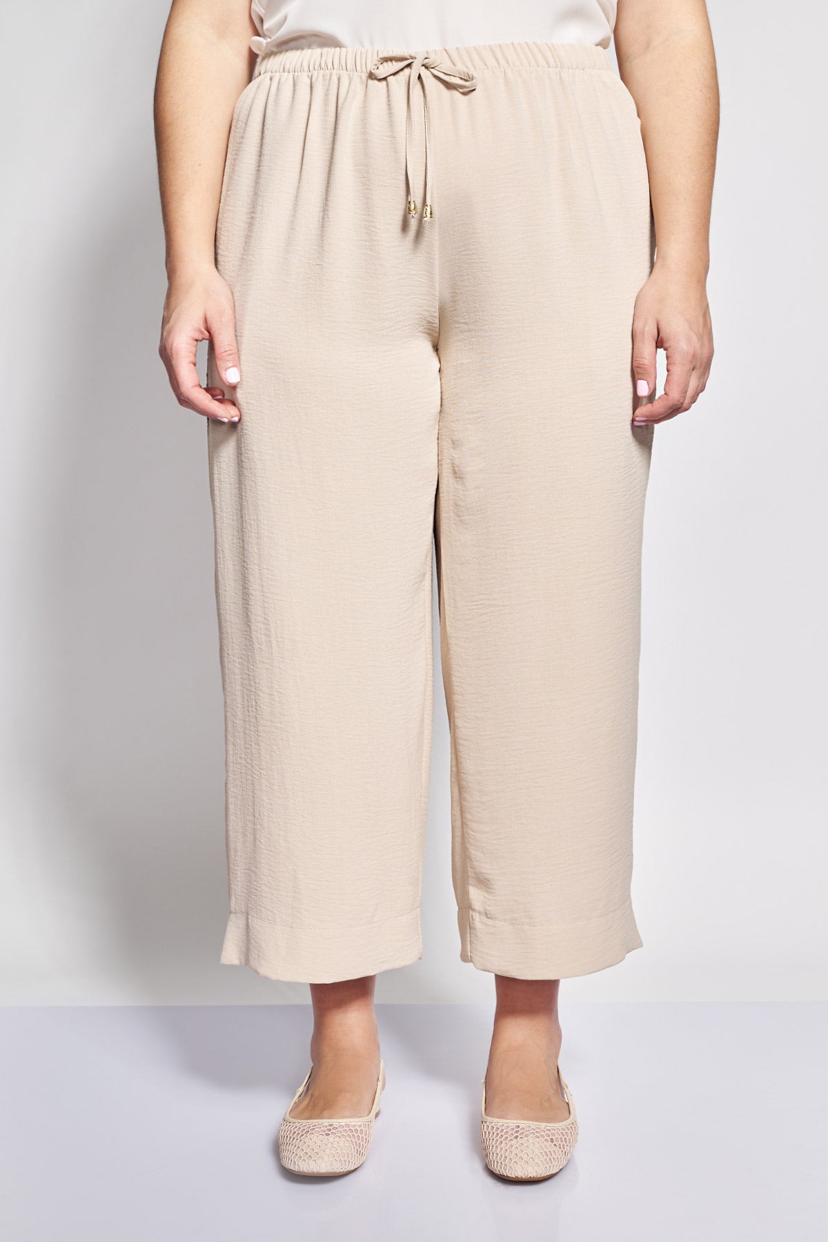 Cropped Παντελόνα με Ανάγλυφη Υφή Washed - Μπεζ