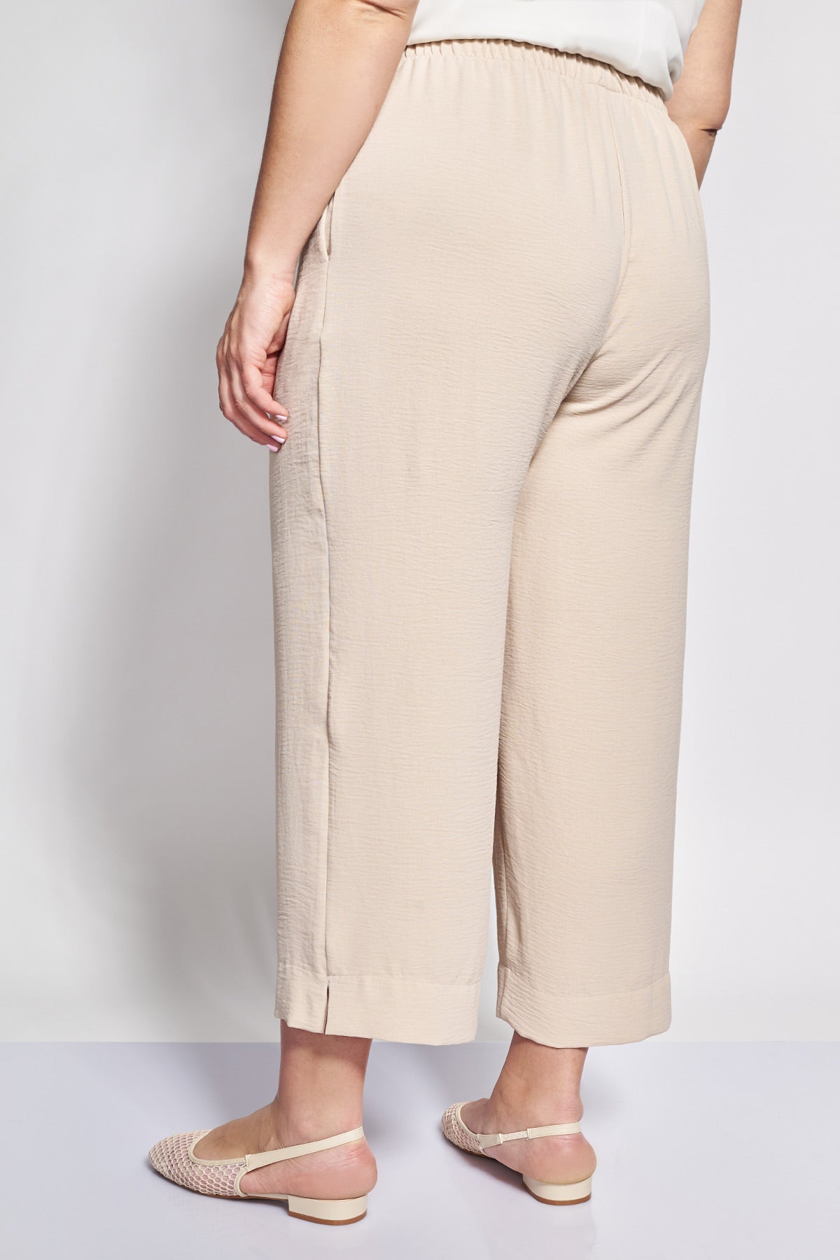 Cropped Παντελόνα με Ανάγλυφη Υφή Washed - Μπεζ