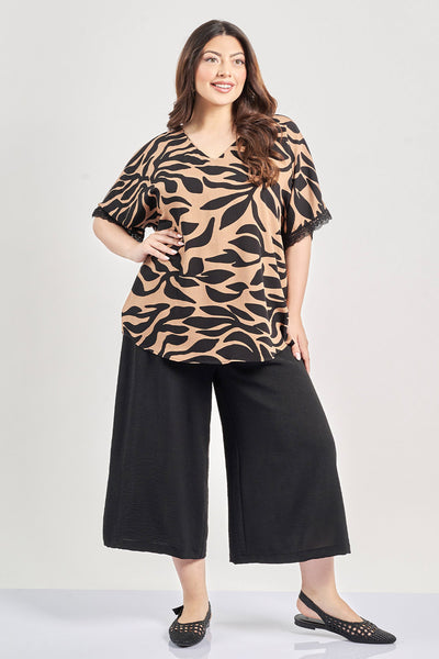 Cropped washed trousers with belt - Black