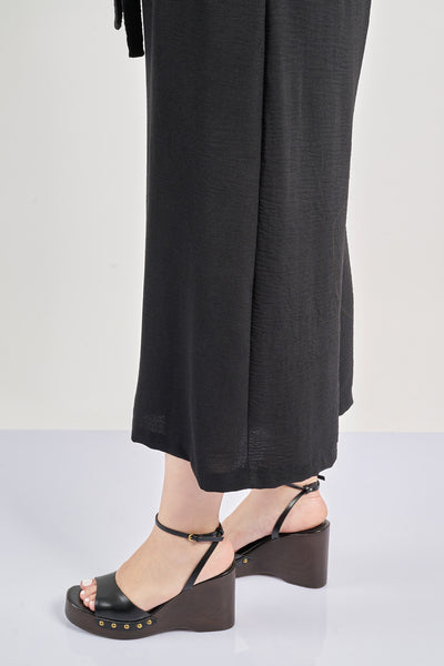Cropped washed trousers with belt - Black