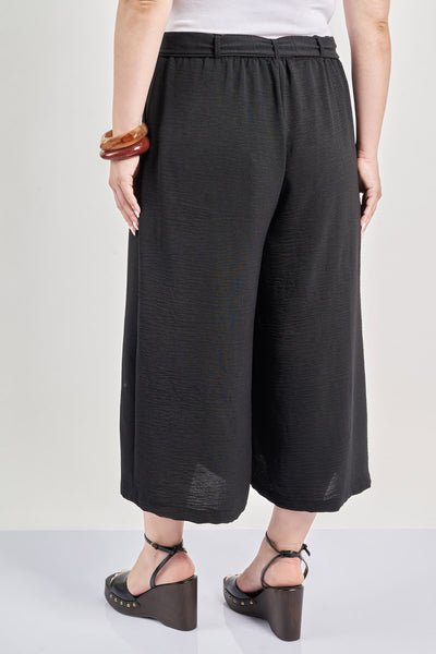 Cropped washed trousers with belt - Black