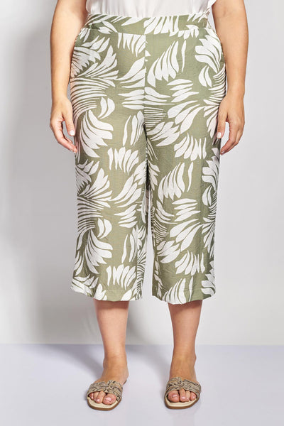 Cropped παντελόνι με τροπικό μοτίβο - Πράσινο