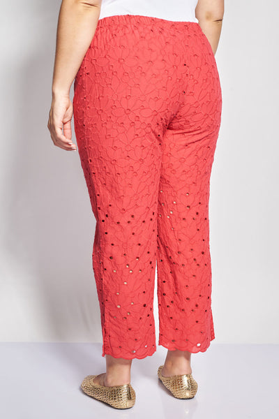 Cropped βαμβακερό παντελόνι σε σχέδιο broderie - Κόκκινο