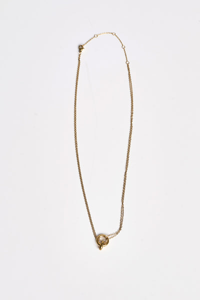 Double-chain necklace with circular pendant - Gold