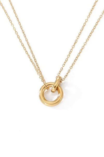 Double-chain necklace with circular pendant - Gold