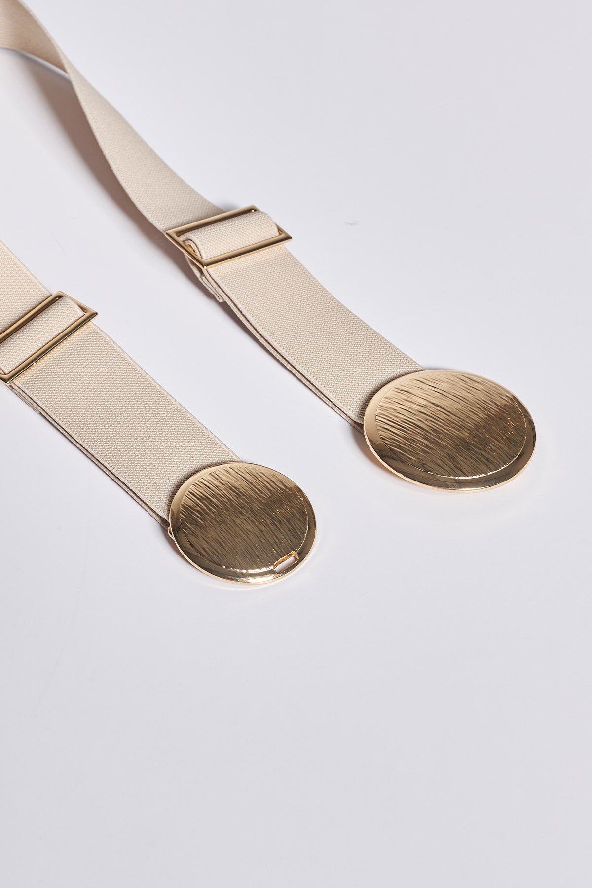 Elastic Belt with Double Gold Buckle - Beige