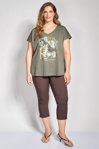Elastic Bengaline Capri Pants - Brown
