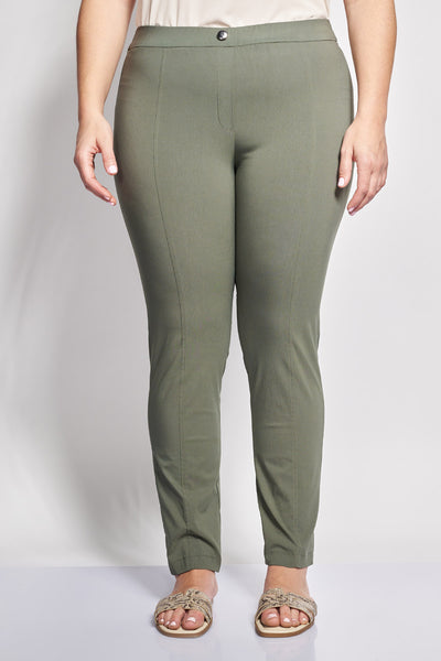Slim fit elastic trousers with elasticated back waist - Olive Green