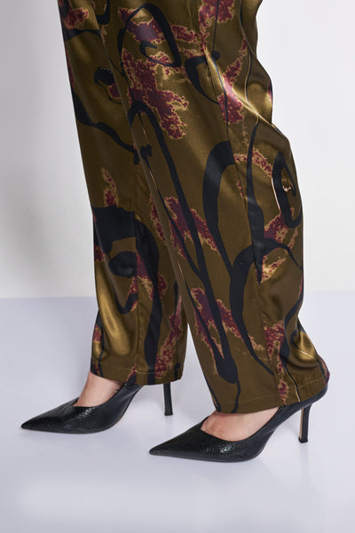 Floral printed satin straight-leg pants - Multicolor