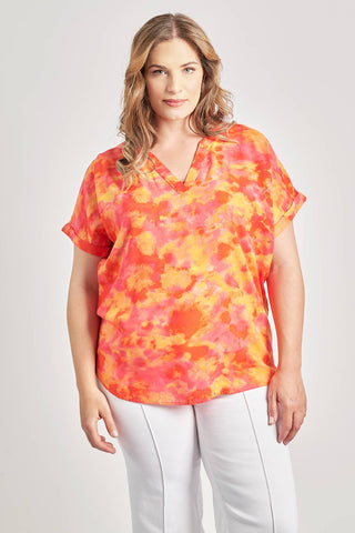 Εμπριμέ μπλούζα tie dye abstract VERO MODA - Κοραλί