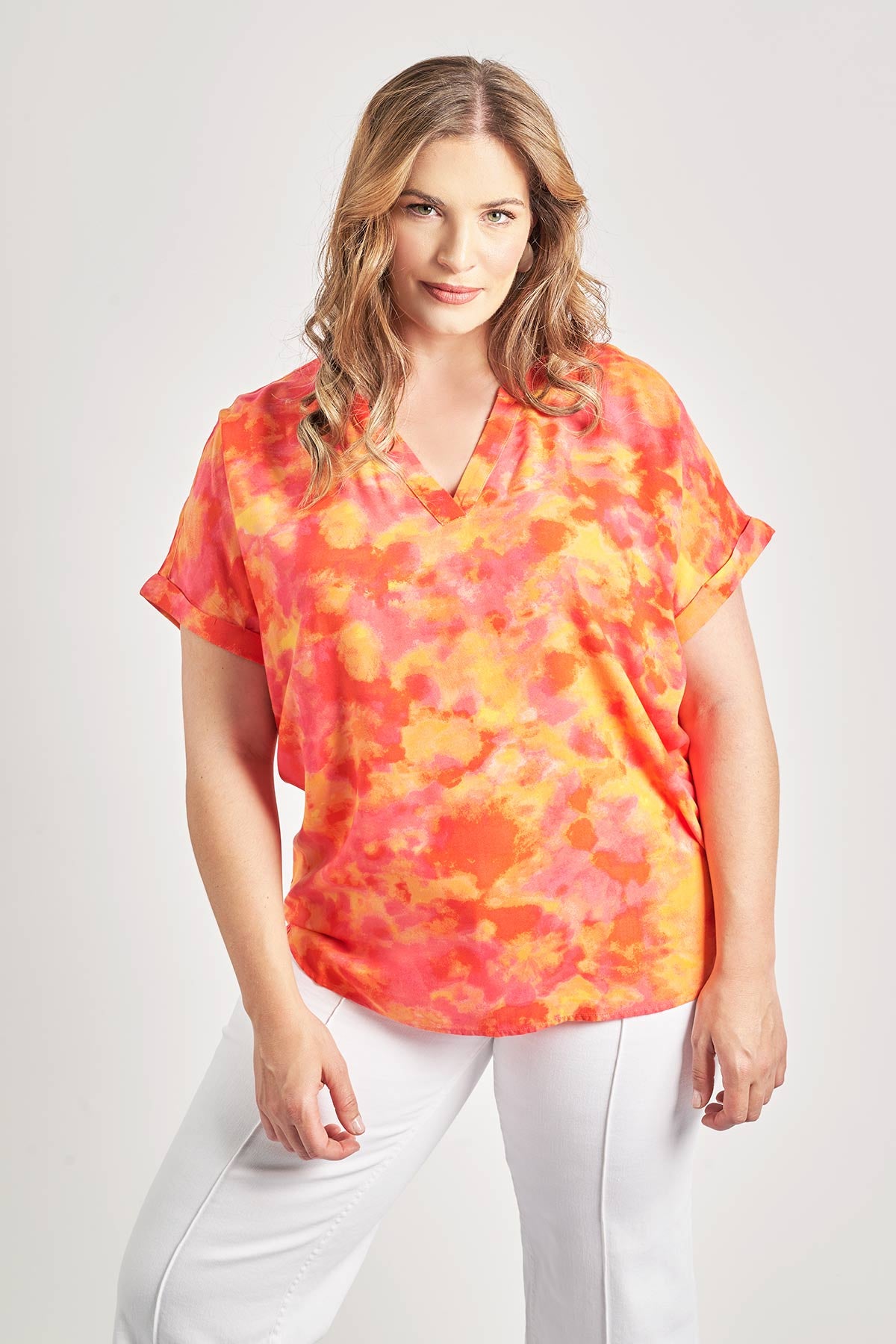 Εμπριμέ μπλούζα tie dye abstract VERO MODA - Κοραλί