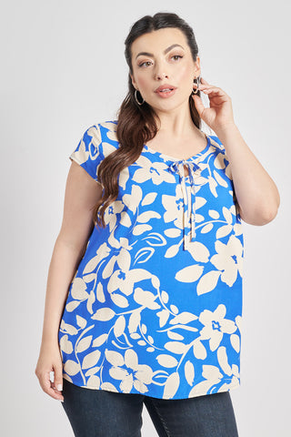 Print viscose blouse with ties - Royal Blue