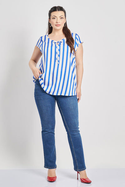 Print viscose blouse with ties - White