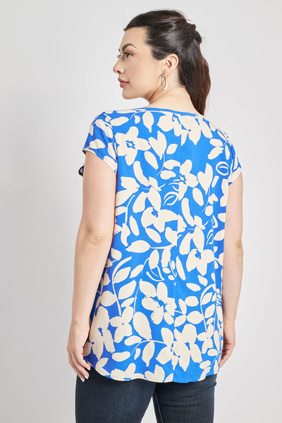 Print viscose blouse with ties - Royal Blue