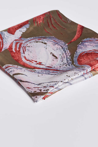 Abstract printed satin scarf - Khaki