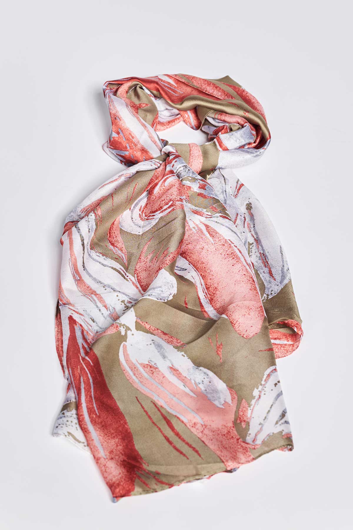 Abstract printed satin scarf - Khaki