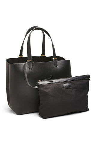 Faux leather shopper tote bag with detachable inner pouch - Black
