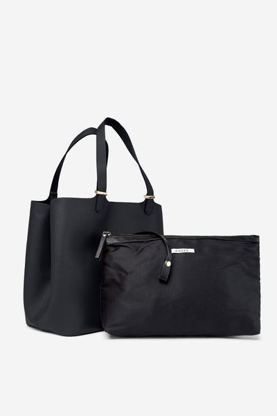 Ευρύχωρη τσάντα shopper με εσωτερικό αφαιρούμενο τσαντάκι νεσεσέρ - Μαύρο