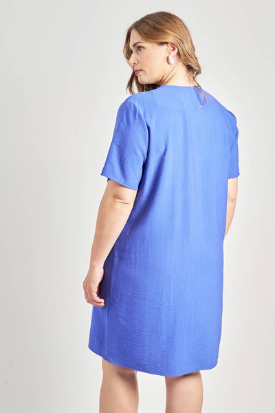 Dress with crochet detail linen look - Royal Blue