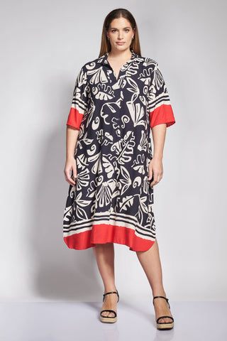 Patterned dress with color block - Black