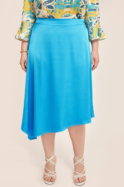 Satin skirt with asymmetrical hem - Blue