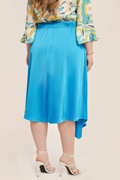 Satin skirt with asymmetrical hem - Blue