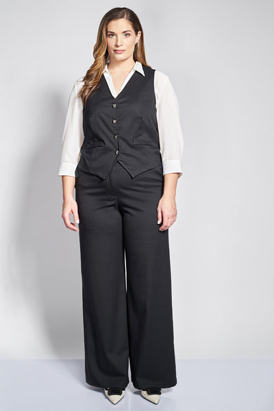 Γιλέκο σε linen look με κουμπιά - Μαύρο