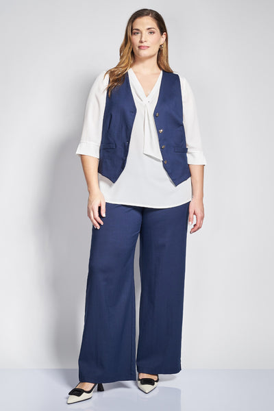 Γιλέκο σε linen look με κουμπιά - Μπλε