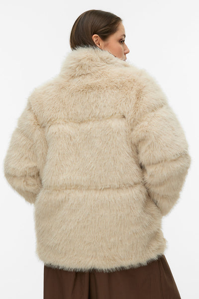Cropped fur jacket with high neck VERO MODA - Beige