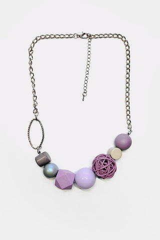 Chain necklace with various beads purple - Purple
