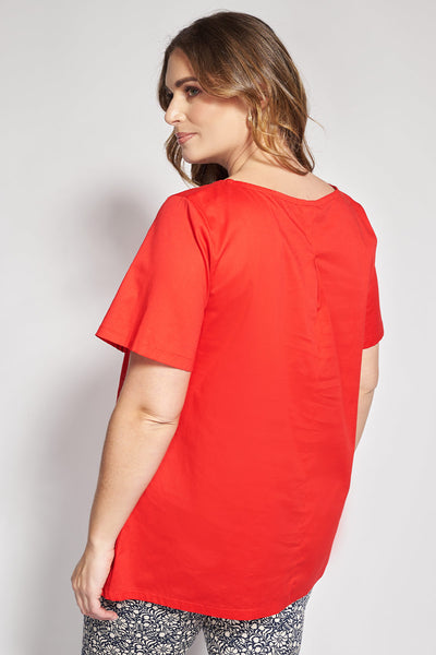 Short-sleeved blouse with asymmetric hem - Red