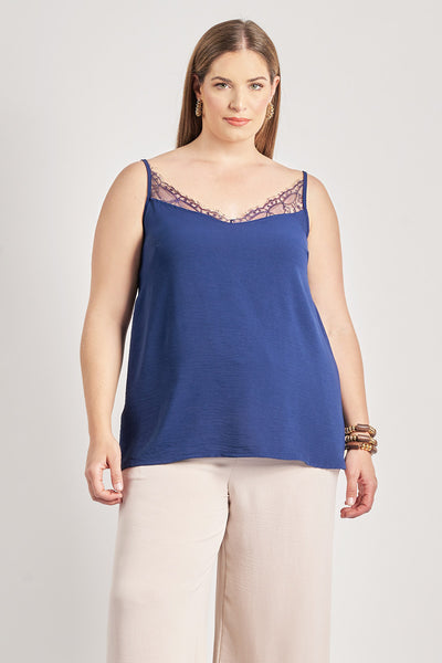 Lingerie τοπ με δαντέλα washed ανάγλυφο - Μπλε