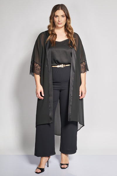 Long sheer kimono with lace details - Black