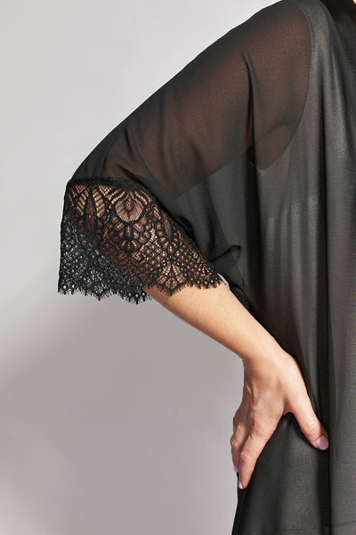 Long sheer kimono with lace details - Black