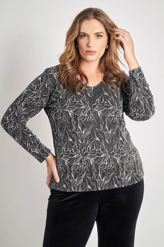 Long-sleeved top with shimmer and abstract print - Silver