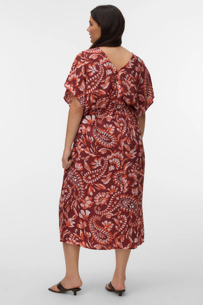 Midi dress with lahouria print and drawstring waist VERO MODA - Terracotta