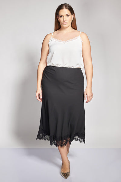 Midi Skirt with Lace - Black