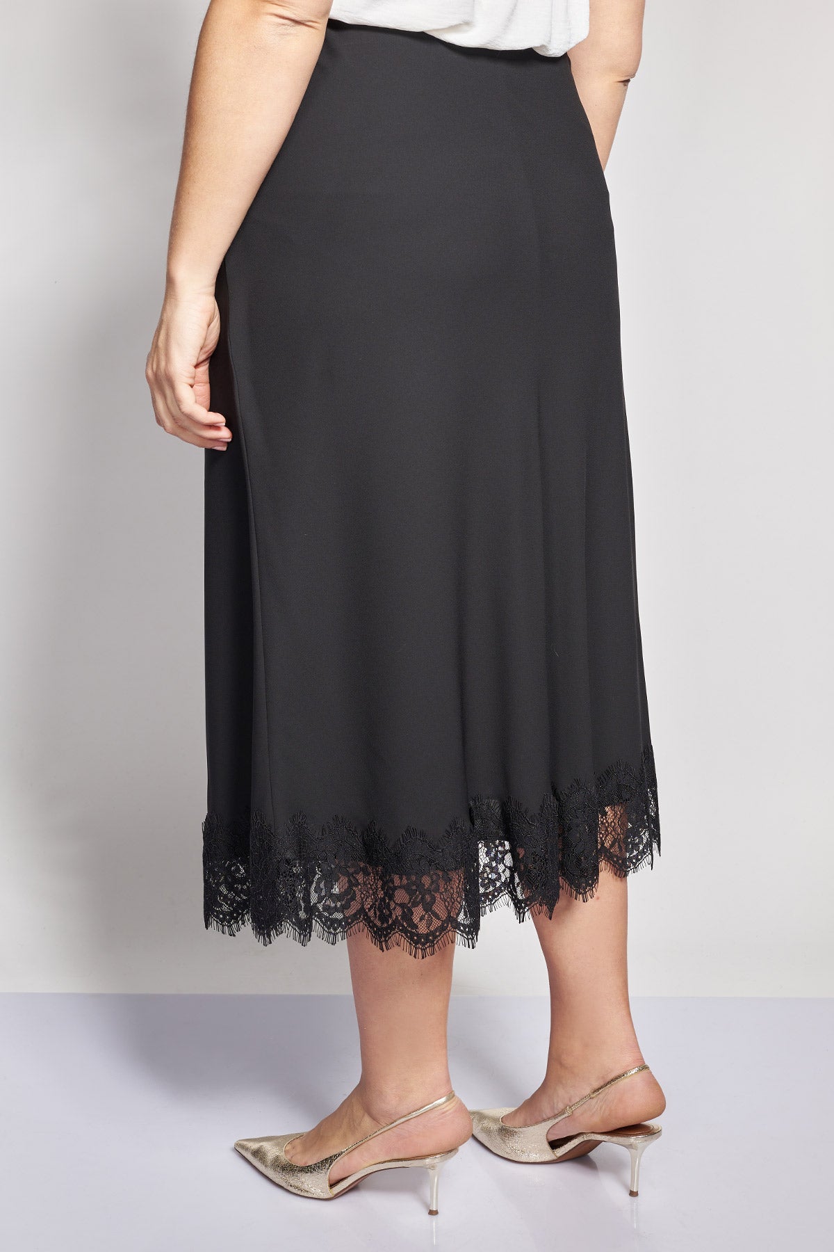 Midi Skirt with Lace - Black