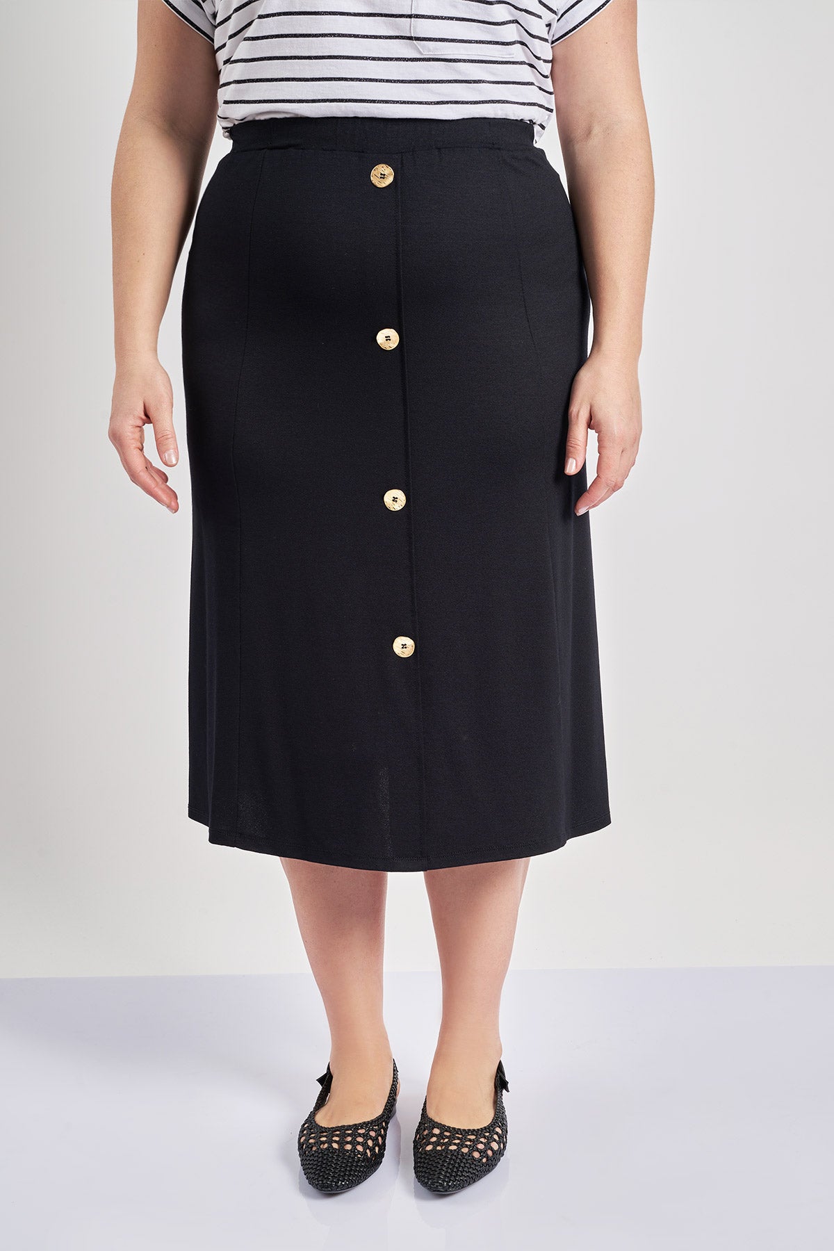 Midi skirt with buttons - Black