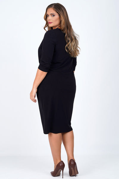 Midi dress with side knot and necklace - Black