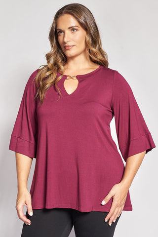 Stretch Bamboo Top with Metallic V-Hardware - Bordeaux