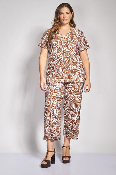 Μπλούζα ελαστική σε botanical print - Εκρού
