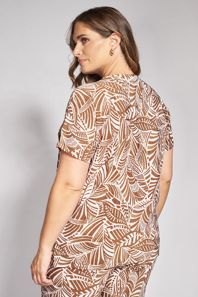 Μπλούζα ελαστική σε botanical print - Εκρού