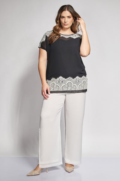 Blouse with lace details and sheer panel - Black