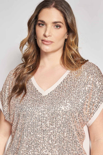 Μπλούζα με Παγιέτες και V Λαιμόκοψη - Μπεζ