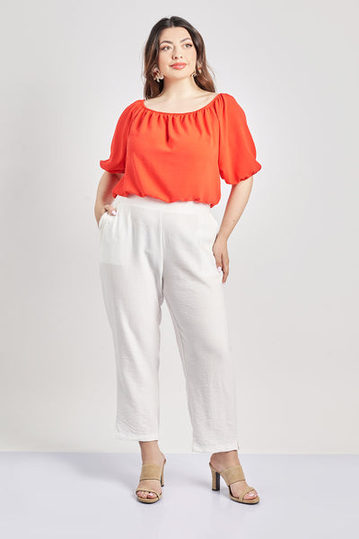 Μπλούζα off-shoulder washed ανάγλυφο - Κόκκινο