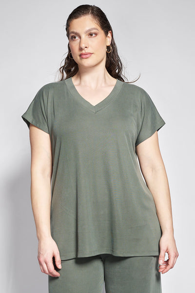 Relaxed Fit Ribbed Top - Khaki