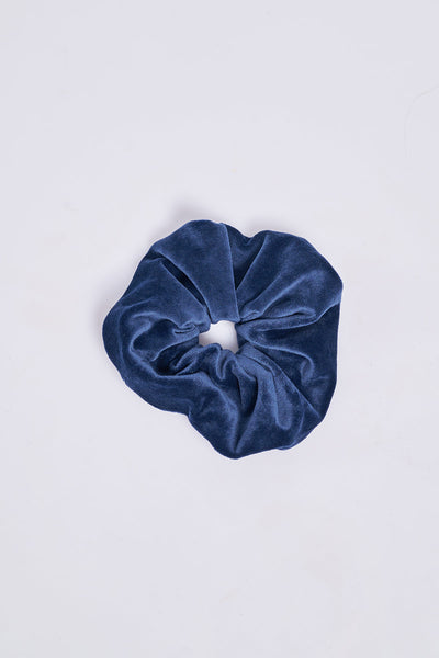 Μπλούζα βελουτέ με "V" και scrunchie - Μπλε