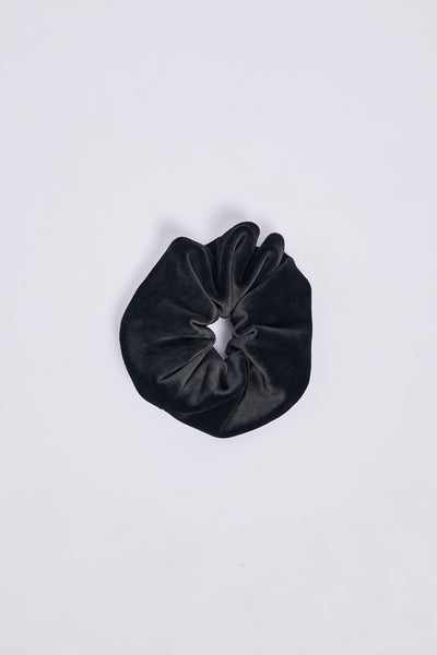 Μπλούζα βελουτέ με "V" και scrunchie - Μαύρο
