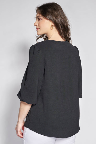 Blouse with decorative braided trim textured washed - Black